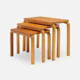Nesting tables model 88, set of three by Alvar Aalto, birch, birch plywood, sold Apr 2024