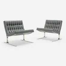Nicos Zographos, Lounge chairs model 28, pair, c. 1960, leather, stainless steel