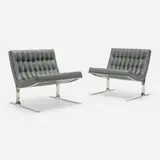 Nicos Zographos, Lounge chairs model 28, pair, c. 1960, leather, stainless steel