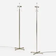 Floor lamps, pair by Lee Mindel, 1992, nickel-plated brass, enameled metal, sold Apr 2024