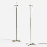 Floor lamps, pair by Lee Mindel, 1992, nickel-plated brass, enameled metal, sold Apr 2024