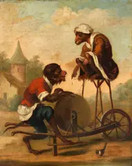 Alexis Peyrotte, Monkeys sharpening knives, oil on canvas