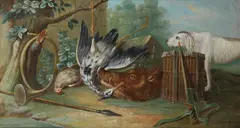 A hunting still life with a hound by French School, oil on canvas, offered Feb 2016
