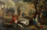 The hunt breakfast by French School, oil on canvas, sold Feb 2016