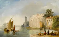 David Roberts, A Venetian Harbour Scene, oil on canvas