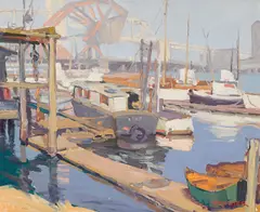 Wilmington Harbor Boat Repair by Fritz Kocher, oil on artist board, offered Nov 2016