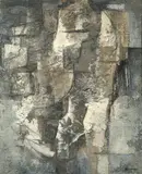 Mario Bionda, Immagine Fondo Azzurro, 1957, Mischtechnik auf Rupfen