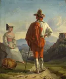 Friedrich Preller d. Ä., Begegnung. (Ein Italiener und eine Italienerin in Festtagskleidung), Öl auf Leinwand