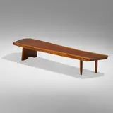 R bench by Mira Nakashima, 2000, American black walnut, sold Mar 2024