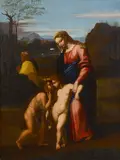 Raphael, The Holy Family with the Young Baptist in a Landscape, oil on canvas