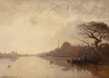 Henri Duvieux, A view of the Bosphorus with Hagia Sophia, Constantinople, oil on card laid down on board