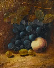 A still life with grapes, figs, and peach by William Mason Brown, oil on canvas affixed to board, offered Nov 2016