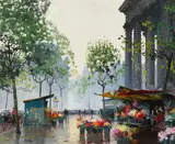 Constantine Kluge, Le marché de fleurs, oil on canvas