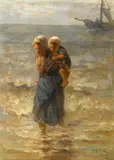 Jozef Israëls, A fisherwoman and child, oil on panel