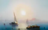Neapolitan School, Fishermen offshore in the Mediterranean, gouache and graphite on paper