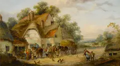 A village scene by Georgina Lara, oil on panel, sold Nov 2016