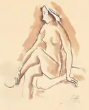 Sitzender weiblicher Akt by Karl Hofer, Feder und Pinsel in Braun über Bleistift, auf Velin, sold Jun 2012