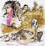 Daniel Richter, Susi, 2003, Öl und Bleistift auf 2 mit einem Klebestreifen verbundenen Papieren