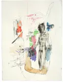 Daniel Richter, Ohne Titel, 1997, Aquarell und Tuschfeder auf leicht genarbtem Papier