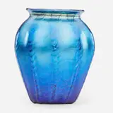 Blue Favrile ribbed vase by Tiffany Studios, sold Jan 2019
