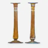 Pair of tall gold Favrile candlesticks by Tiffany Studios, sold Jan 2019