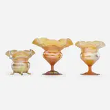 Three ruffled gold Favrile vessels by Tiffany Studios, sold Jan 2019