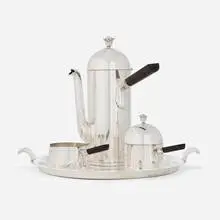 Lurelle Guild, Rare coffee service, c. 1940, silver-plated metal, ebony