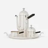 Lurelle Guild, Rare coffee service, c. 1940, silver-plated metal, ebony