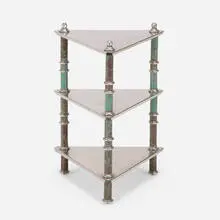 Warren McArthur, Three-tier occasional table, c. 1932, stainless steel, enameled steel