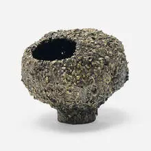 Moon vase by James Bearden, 2023, plasma-etched steel and bronze with metallic polywash finish, sold Mar 2024