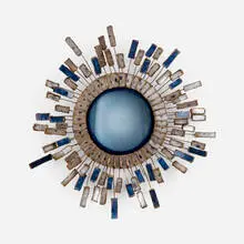 Wall mirror by A.D.A.M., c. 1965, Talosel, resin, mirrored glass, copper, sold Mar 2024