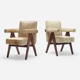 Committee chairs from High Court, pair by Pierre Jeanneret, c. 1953, teak, hide, sold Mar 2024