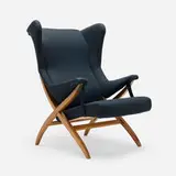 Franco Albini, Fiorenza lounge, 1952, Italian walnut, brass, cotton fabric