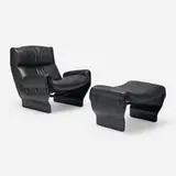 Osvaldo Borsani, Canada lounge chair and ottoman, 1965, leather, lacquered wood, plastic