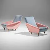 Gio Ponti, Distex chairs model 807, pair, 1953, upholstery, bleached walnut