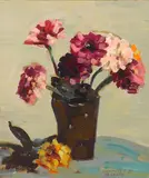 Conrad Buff, A still life with Oleander; A still life with Zinnias (a group of two), both signed 'Conrad Buff' (lower right)