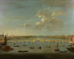 Samuel Scott, Old London Bridge, oil on canvas
