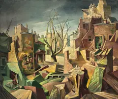 Walter Nessler, Surreale Stadtlandschaft (London), 1943, Öl auf Leinwand
