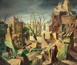 Walter Nessler, Surreale Stadtlandschaft (London), 1943, Öl auf Leinwand