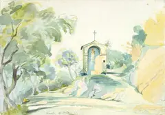 August Lucas, Marienkapelle bei Tivoli, 1835, Aquarell über Bleistift auf Velin