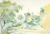 August Lucas, Marienkapelle bei Tivoli, 1835, Aquarell über Bleistift auf Velin