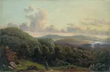 Robert Kummer, Jäger vor gebirgiger Landschaft. 1860er/70er Jahre, Öl auf Leinwand. Doubliert