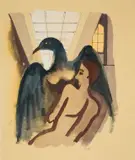 Jüngling mit Vogel. 1940er Jahre by Karl Hofer, Aquarell und Tuschfeder über Bleistift auf Papier (aus einem Skizzenblock), sold Nov 2011
