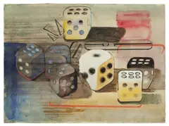 Johannes Molzahn, Würfel, Aquarell, Farbkreide und Bleistift auf festem Papier