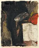 Red, yellow on grey by Karl Fred Dahmen, 1965, Farbkreiden, Öl, Leim und Seidenpapier auf festem Papier, vom Künstler auf leichten Karton montiert, sold Nov 2011