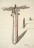 Markus Lüpertz, Telegraphenmasten, 1967, Farbkreide auf Papier