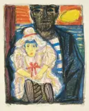 Otto Dix, Der Fischer und das Kind, 1961, Farblithographie auf Van-Gelder-Bütten