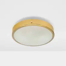 Ceiling lamp, model 3002 F by Gino Sarfatti, 1953, brass, textured glass, aluminum, sold Mar 2024