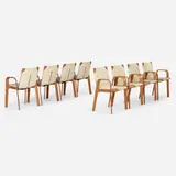 Hermès, La Chaise Sellier armchairs, set of eight, c. 2010, stitched Everlisse leather, canvas