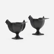 Coquetiers Poule, pair by François-Xavier Lalanne, 2003, patinated bronze, sold Mar 2024